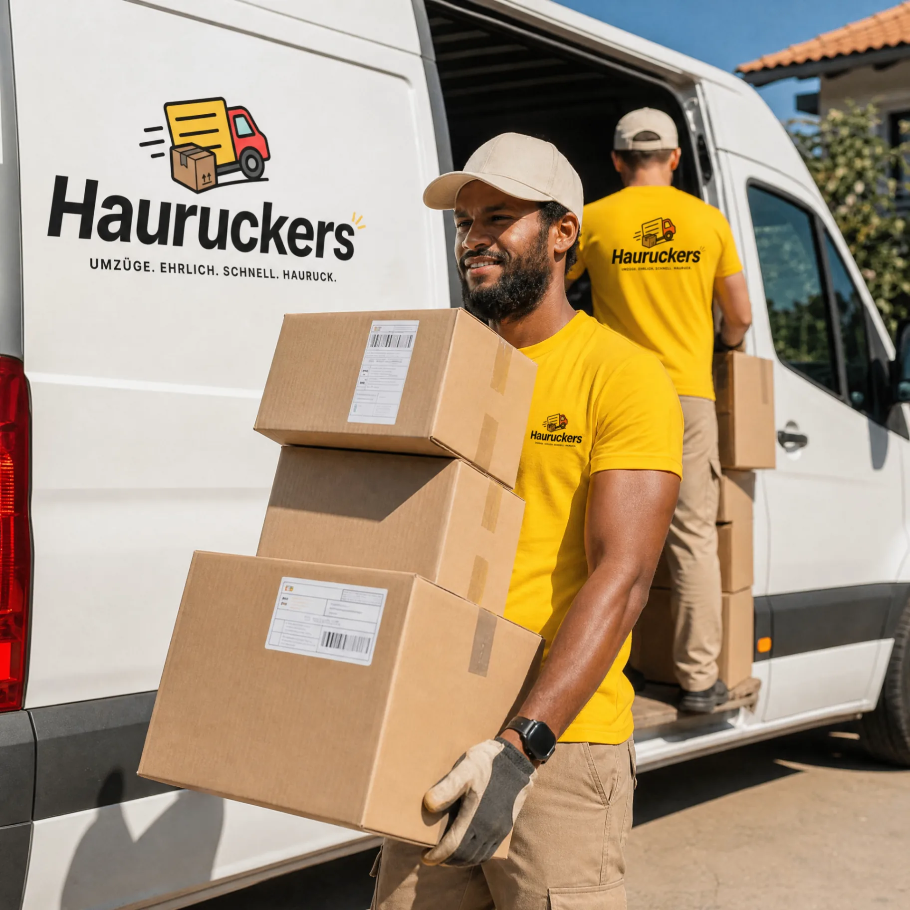 Hauruckers-Team lädt Kartons in den Sprinter